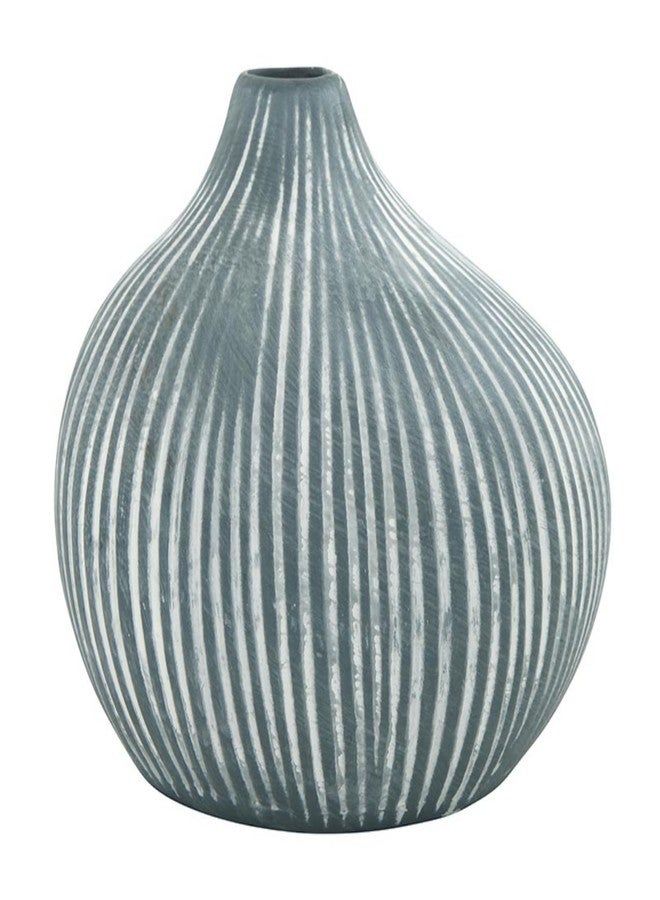 47th & Main Striped Droplet Ceramic Vase, 4.5" x 4.75", Navy Blue - Image 1
